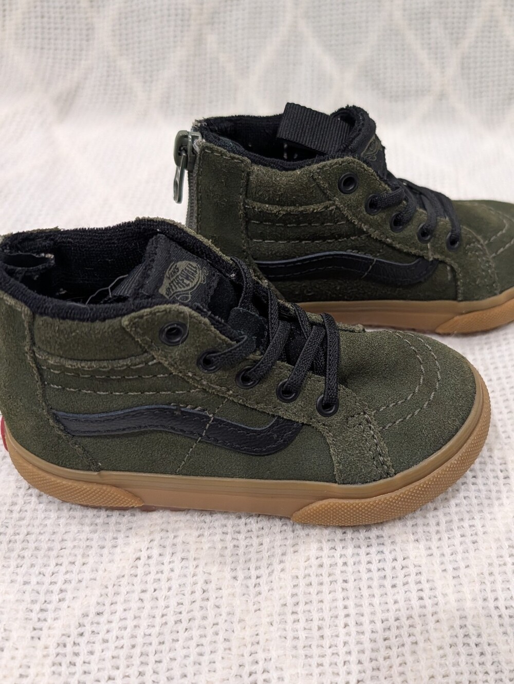 Vans Kids High-Top Sneakers in Olive Green with Gum Sole